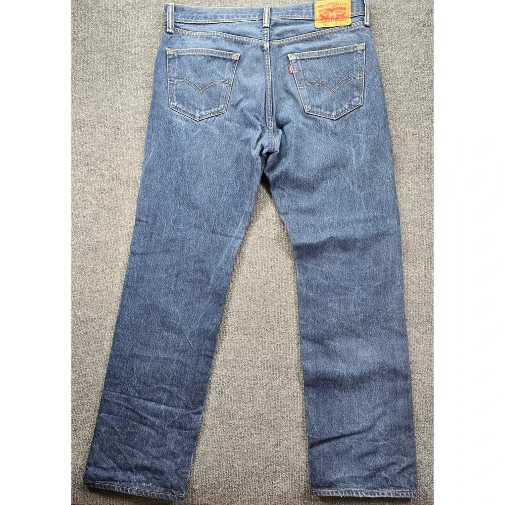 Levis 501 Jeans 36x34 (36x33) Blue Denim Straight Leg Button Fly Cotton Whisker